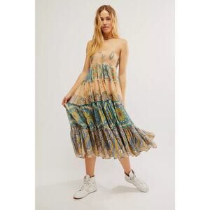 Free People Super Thrills Convertible Maxi Skirt Dress Blue Sky Paisley EUC Sm